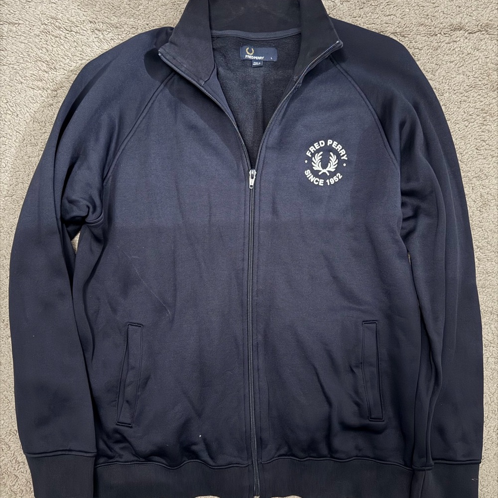 Fred Perry Men's Navy Zip-Up Sweater Large